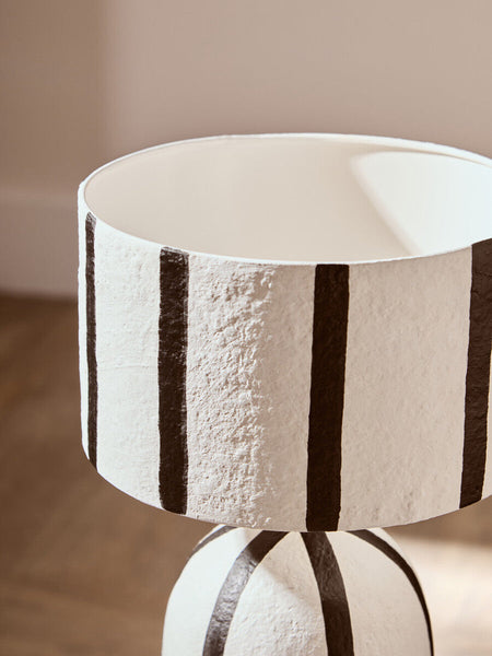 Black and White Stripe Papier Mache Table Lamp | Carta