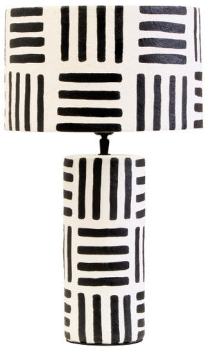 Carta 50cm Black And White Papier Mache Table Lamp with Geometric Lines