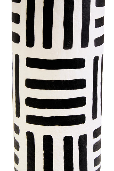 Black and White Papier Mache Table Lamp with Geometric Lines | Carta