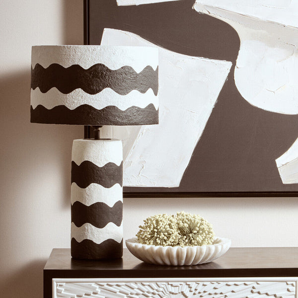 Black and White Curved Stripe Papier Mache Table Lamp | Carta