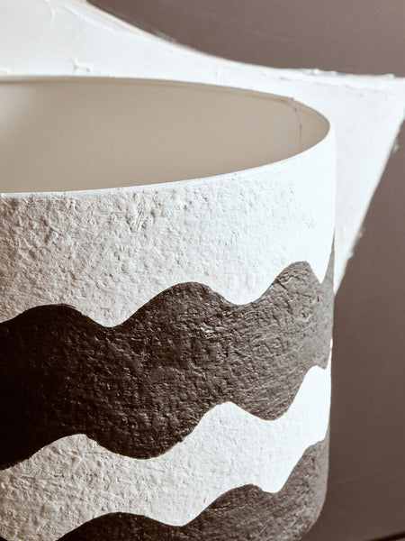 Black and White Curved Stripe Papier Mache Table Lamp | Carta