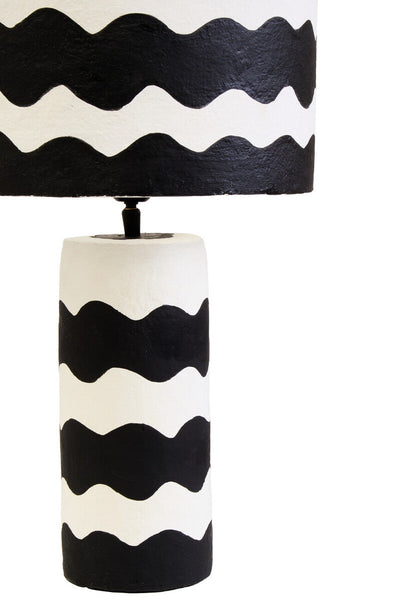 Black and White Curved Stripe Papier Mache Table Lamp | Carta
