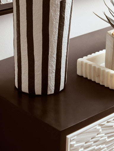 Carta 50cm Black And White Stripe Papier Mache Table Lamp With Dome Shade