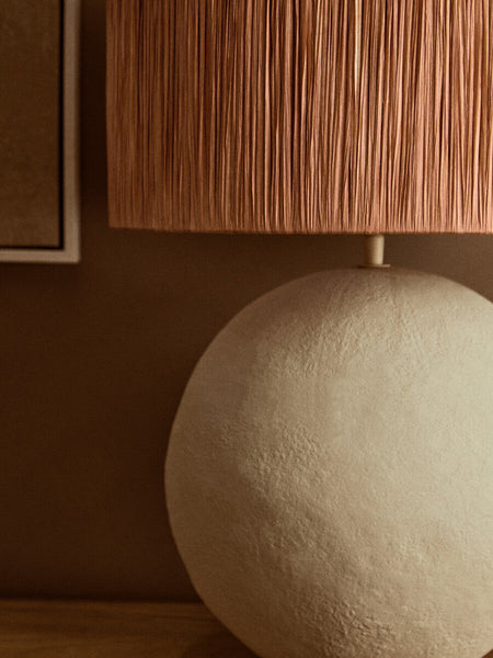Natural Papier Mache Table Lamp with Rust Raffia Shade | Carta