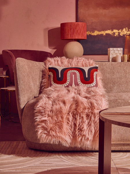 Natural Papier Mache Table Lamp with Rust Raffia Shade | Carta
