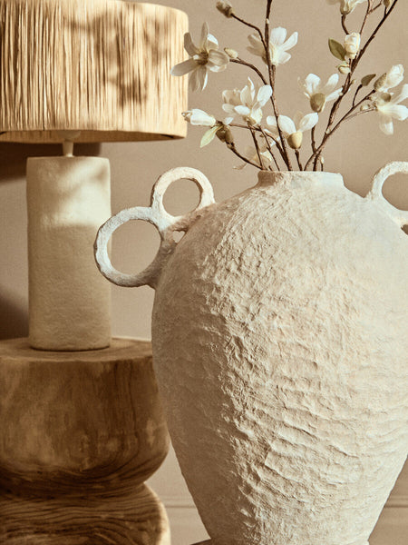 Natural Papier Mache Table Lamp with Natural Raffia Shade | Carta