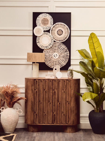 Natural Papier Mache Table Lamp with Natural Raffia Shade | Carta