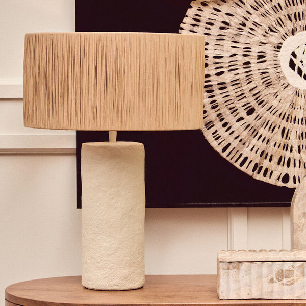 Natural Papier Mache Table Lamp with Natural Raffia Shade | Carta
