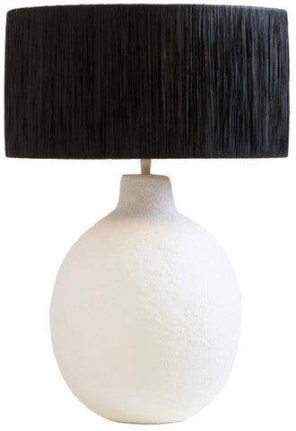 Carta 61cm White Papier Mache Table Lamp With Black Raffia Shade