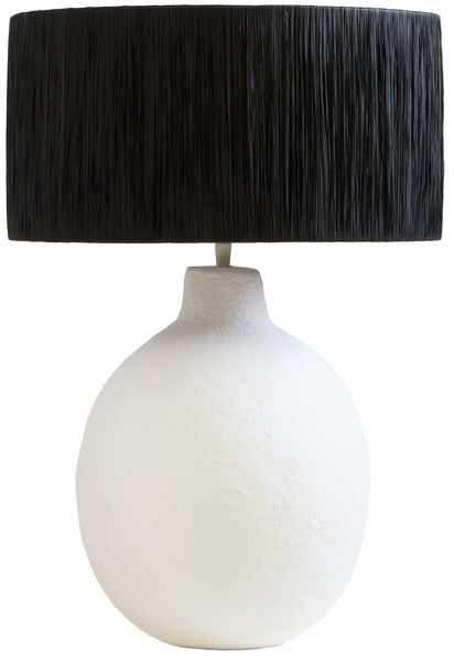 White Papier Mache Table Lamp with Black Raffia Shade | Carta