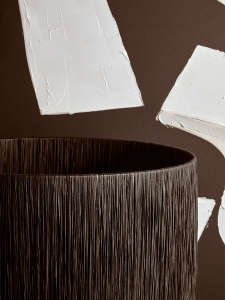 White Papier Mache Table Lamp with Black Raffia Shade | Carta