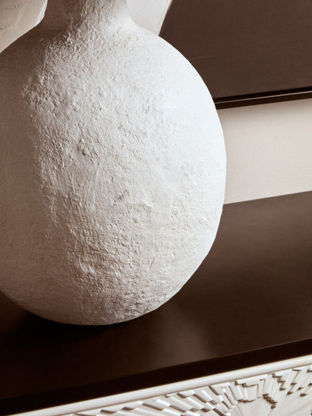 White Papier Mache Table Lamp with Black Raffia Shade | Carta