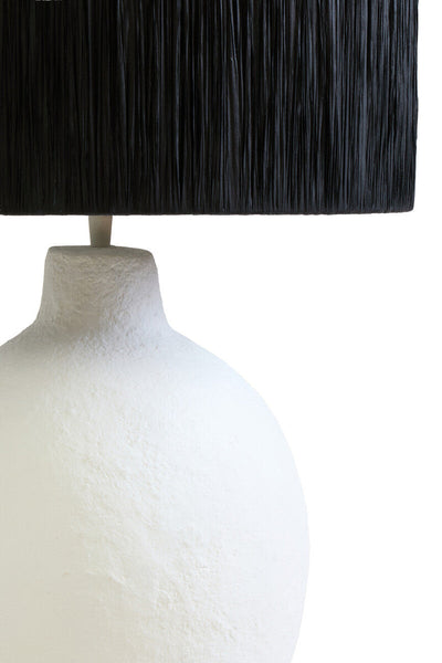 White Papier Mache Table Lamp with Black Raffia Shade | Carta
