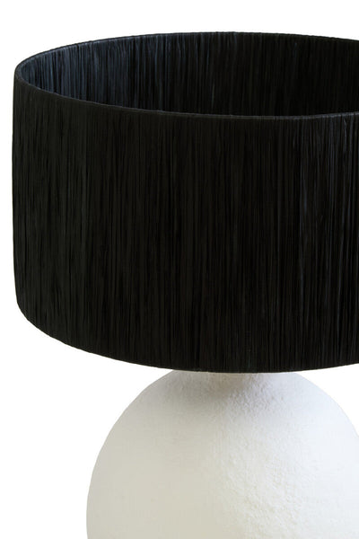White Papier Mache Table Lamp with Black Raffia Shade | Carta
