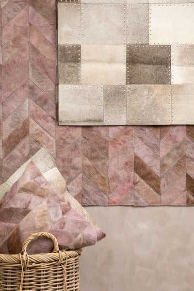 Bosie Safira Large Grey Hair on Leather Chevron Patchwork Rug