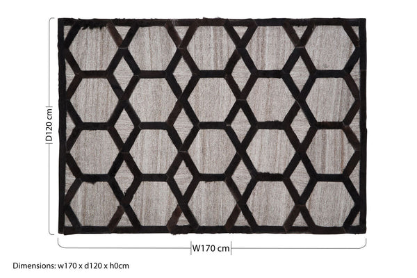 Bosie Safira Small Grey Rug with Black Hair on Leather