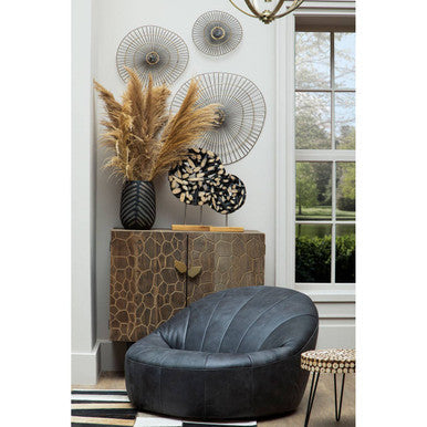Bosie Safira Small Geometric Striped Hair on Leather Patchwork Rug