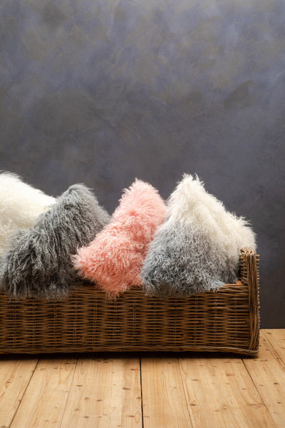 Bosie Real Mongolian Fur Grey Ombre Square Cushion