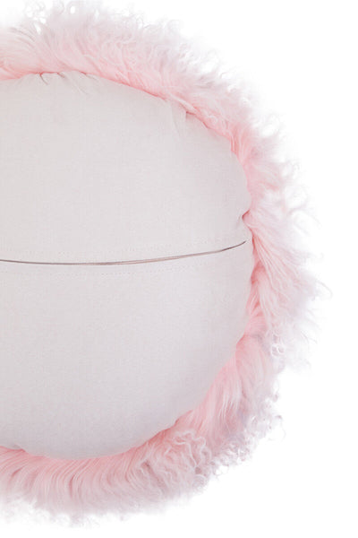 Bosie Real Mongolian Fur Pink Round Cushion