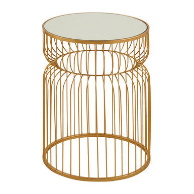 Avantis Gold Finish Round Small Side Table with Cinched Frame Design