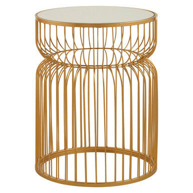 Avantis Gold Finish Round Small Side Table with Cinched Frame Design