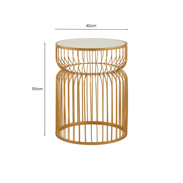 Avantis Gold Finish Round Small Side Table with Cinched Frame Design