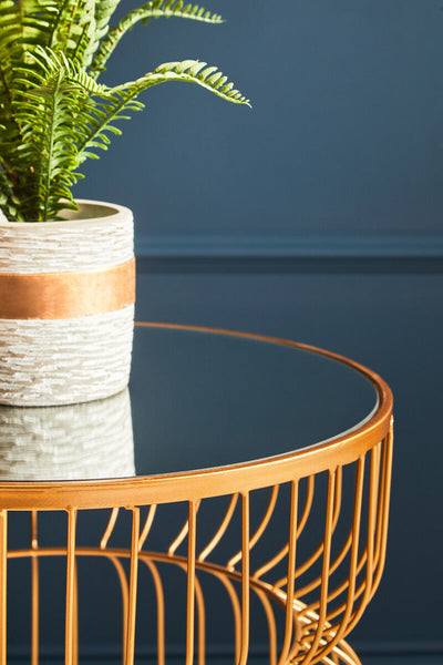 Avantis Gold Finish Round Small Side Table with Cinched Frame Design