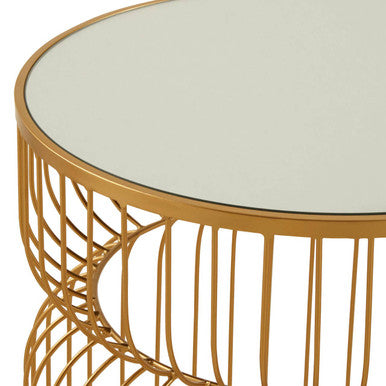 Avantis Gold Finish Round Small Side Table with Cinched Frame Design