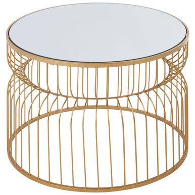 Avantis Gold Finish Round Large Side Table with Cinched Frame Design