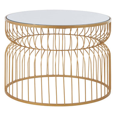 Avantis Gold Finish Round Large Side Table with Cinched Frame Design