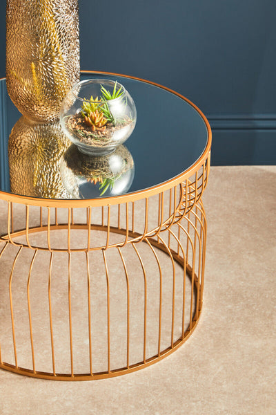 Avantis Gold Finish Round Large Side Table with Cinched Frame Design