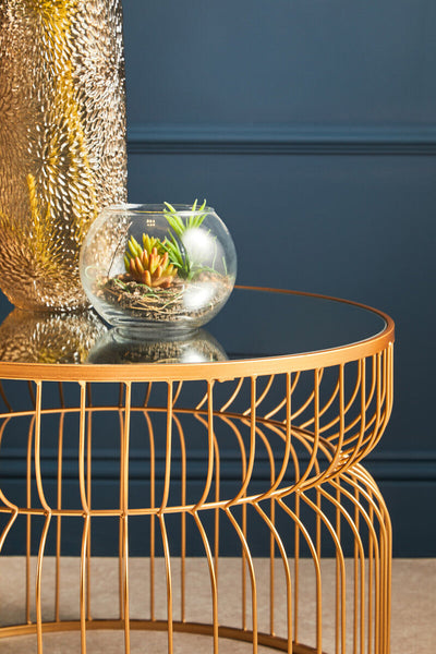 Avantis Gold Finish Round Large Side Table with Cinched Frame Design