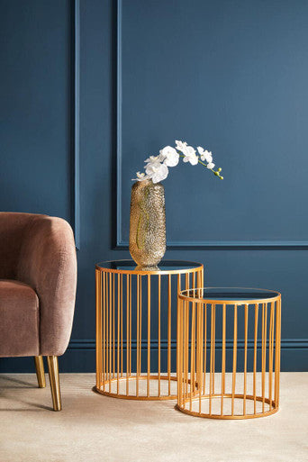 Avantis Gold and Mirror Top Set of 2 Round Side Tables