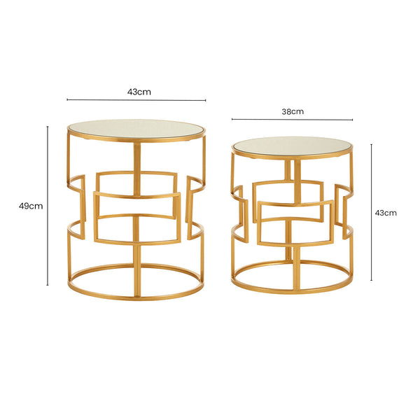 Avantis Gold Finish Set of 2 Round Side Tables with Maze Design