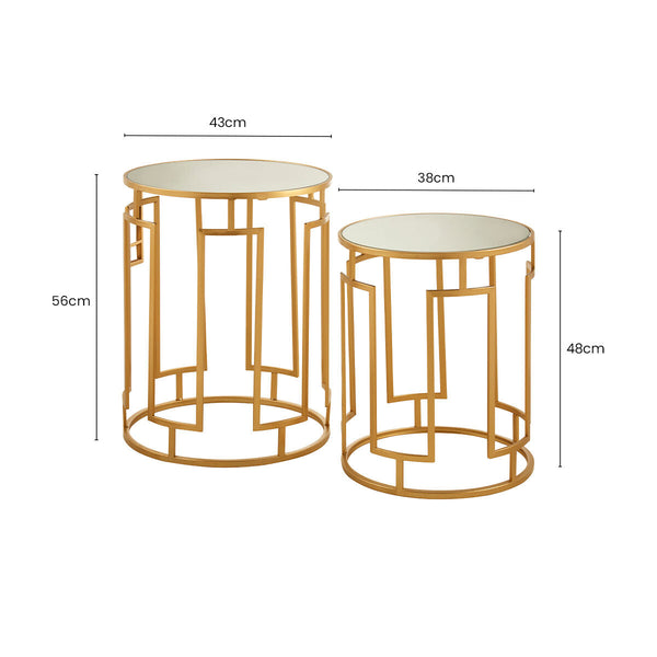 Avantis Gold Finish Set of 2 Round Side Tables with Column Design