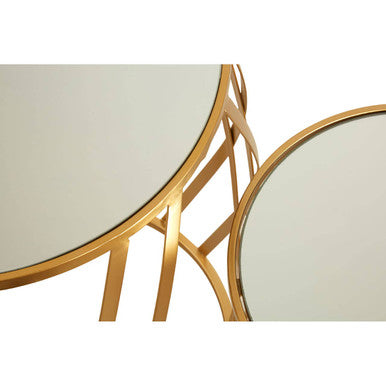 Avantis Gold Finish Set of 2 Round Side Tables with Diamond Design