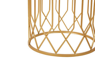 Avantis Gold Finish Set of 2 Round Side Tables with Geometric Design