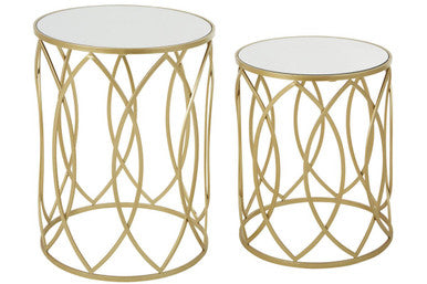Avantis Gold Finish Set of 2 Round Side Tables with Petal Design
