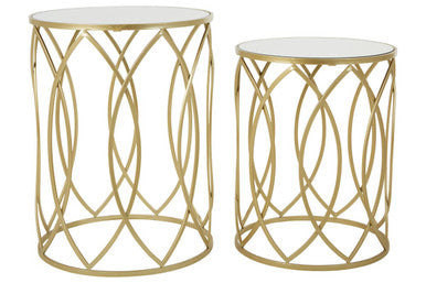 Avantis Gold Finish Set of 2 Round Side Tables with Petal Design