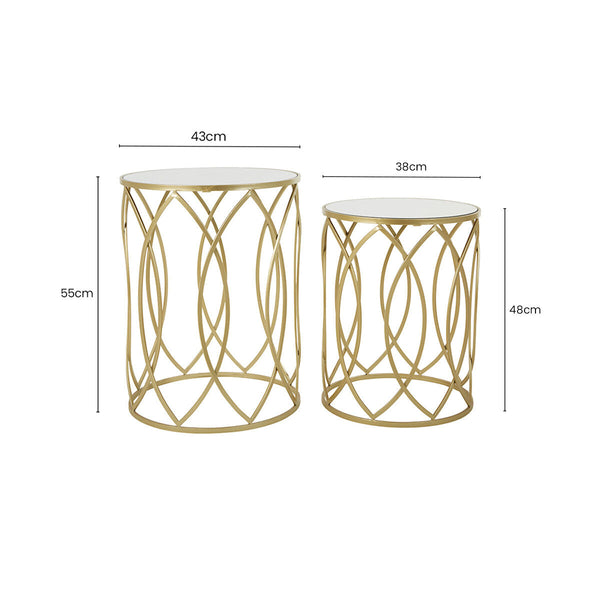 Avantis Gold Finish Set of 2 Round Side Tables with Petal Design