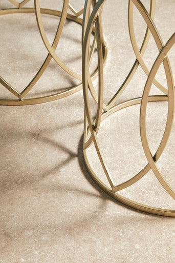 Avantis Gold Finish Set of 2 Round Side Tables with Petal Design