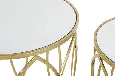 Avantis Gold Finish Set of 2 Round Side Tables with Petal Design