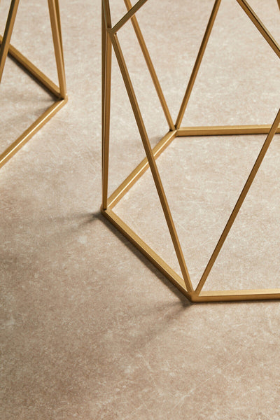 Avantis Champagne Finish Set of 2 Hexagonal Side Tables with Geometric Prism Design