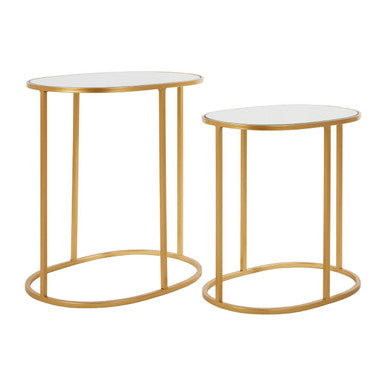 Avantis Gold Finish Set of 2 Oval Side Tables