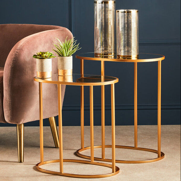 Avantis Gold Finish Set of 2 Oval Side Tables