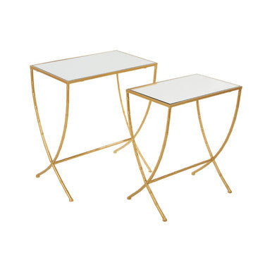 Avantis Gold Finish Set of 2 Rectangular Side Tables with Bamboo Design