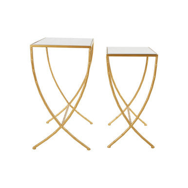 Avantis Gold Finish Set of 2 Rectangular Side Tables with Bamboo Design