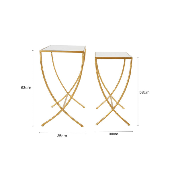 Avantis Gold Finish Set of 2 Rectangular Side Tables with Bamboo Design