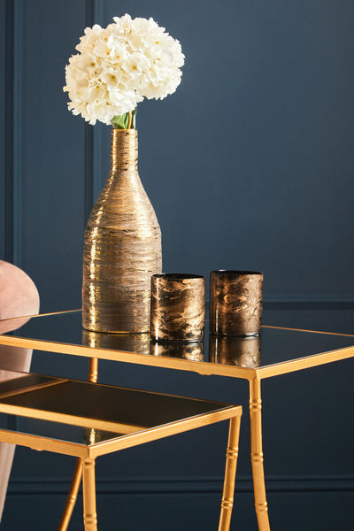 Avantis Gold Finish Set of 2 Rectangular Side Tables with Bamboo Design