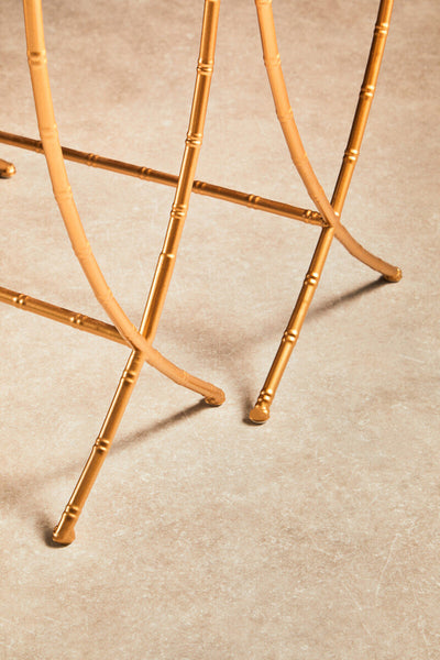 Avantis Gold Finish Set of 2 Rectangular Side Tables with Bamboo Design